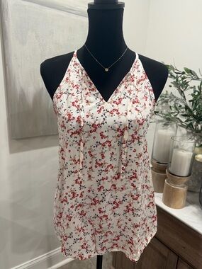 Old Navy White V-Neck Camisole with Red & Blue Floral Print